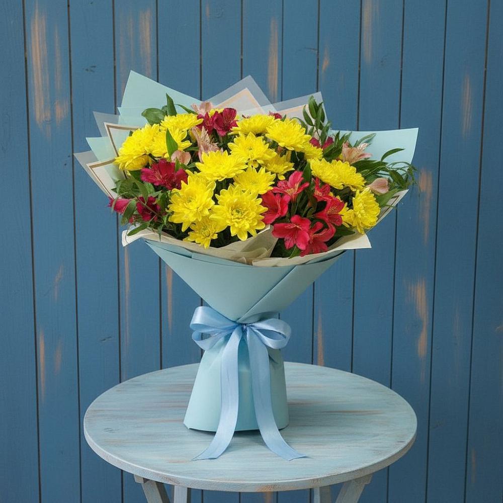 Букет цветов из: Альстромерии и Хризантемы в Поселке Биокомбината