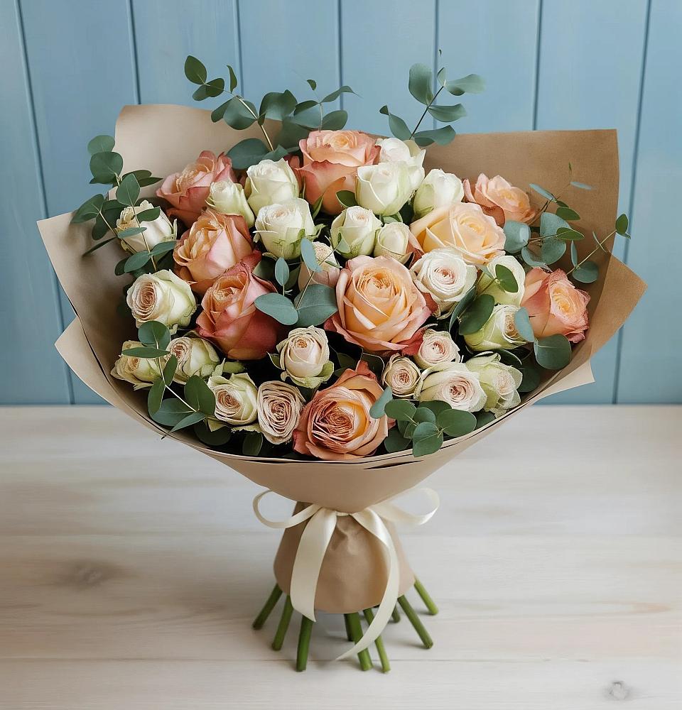 Букет цветов из: Альстромерии и Розы в Поселке Биокомбината