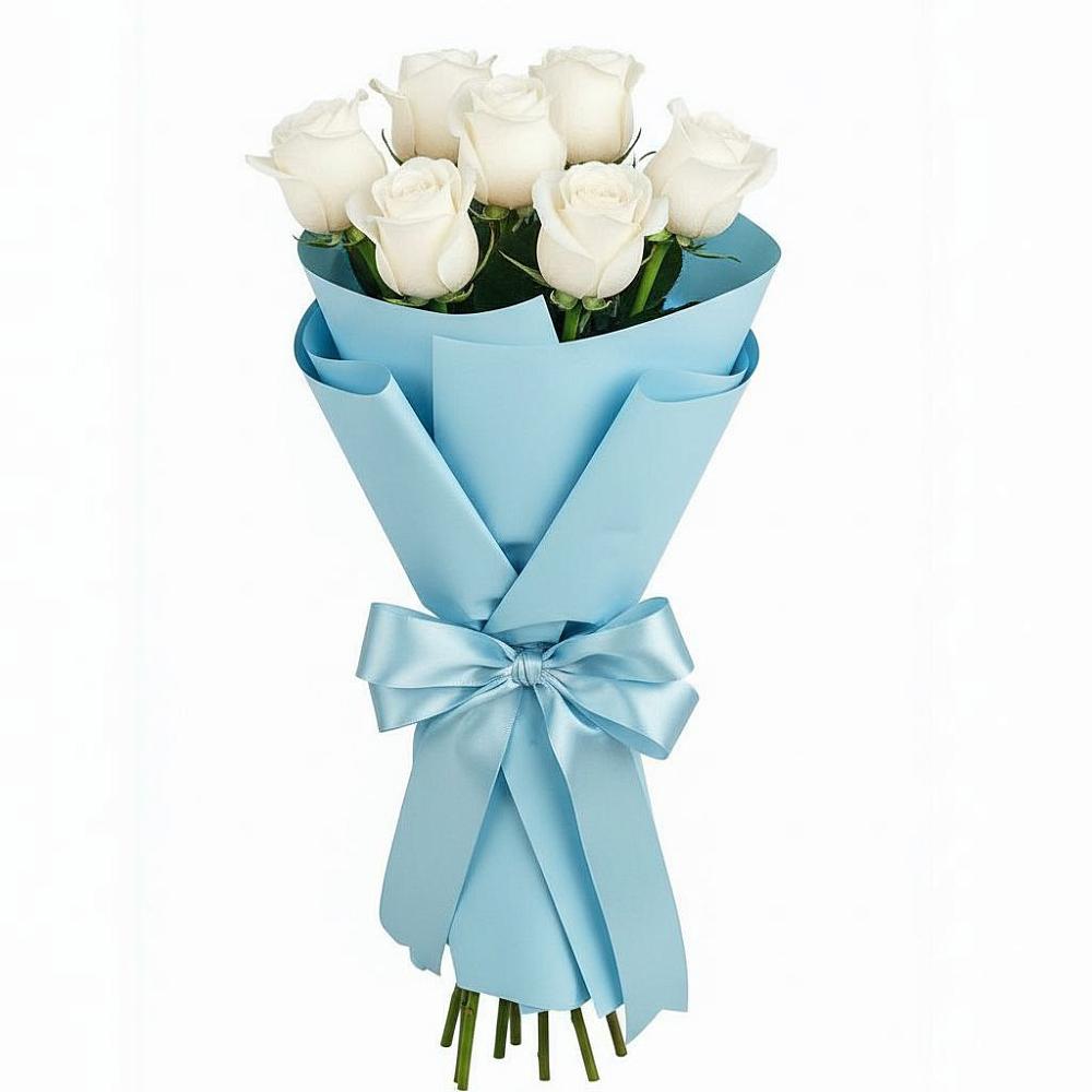 Букет 7 белых роз Проуд в Поселке Биокомбината