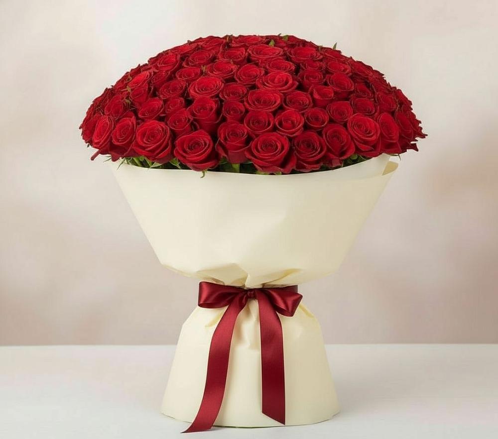 Букет 101 Красная роза Милано в Поселке Биокомбината