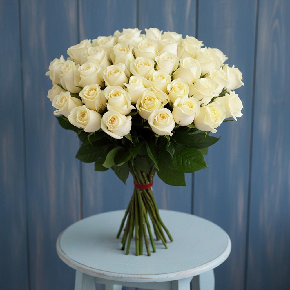 Букет 51 Белая роза Эдлесс Лав в Поселке Биокомбината