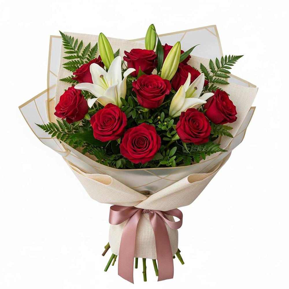 Букет цветов из: Лилии и Розы в Поселке Биокомбината