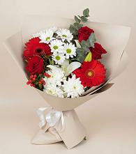Букет цветов из:  Розы, Хризантемы, Герберы и Лилии в Поселке Биокомбината