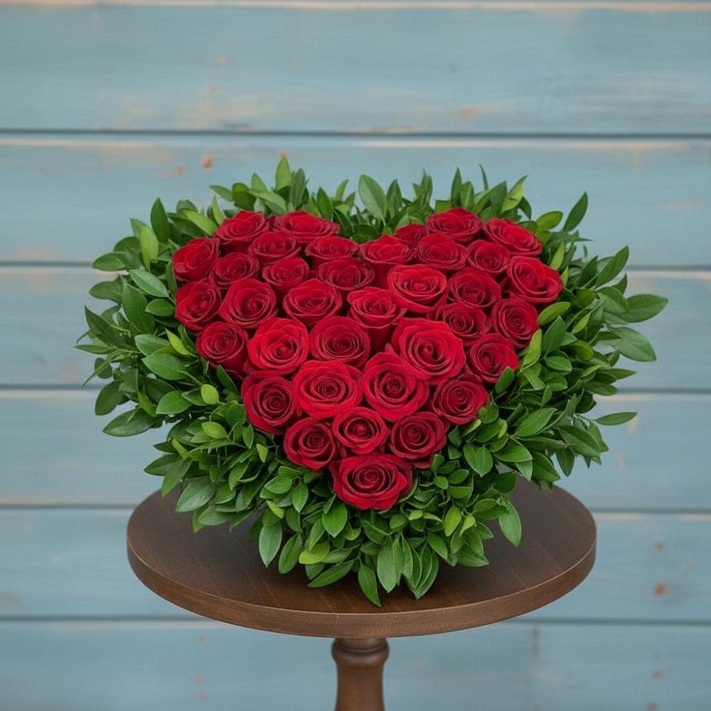 Цветочная композиция из Розы в виде сердца в Поселке Биокомбината