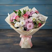 Букет цветов из:  Хризантемы, Альстромерии и Розы в Поселке Биокомбината