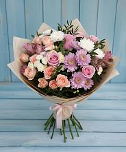 Букет цветов из:  Хризантемы, Розы и Альстромерии в Поселке Биокомбината