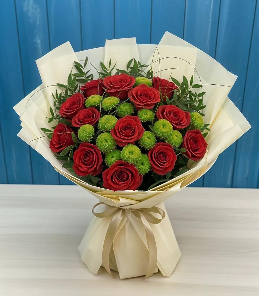 Букет цветов из: Розы и Хризантемы в Поселке Биокомбината