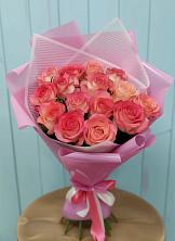 Букет 15 Розовых роз Равель в Поселке Биокомбината